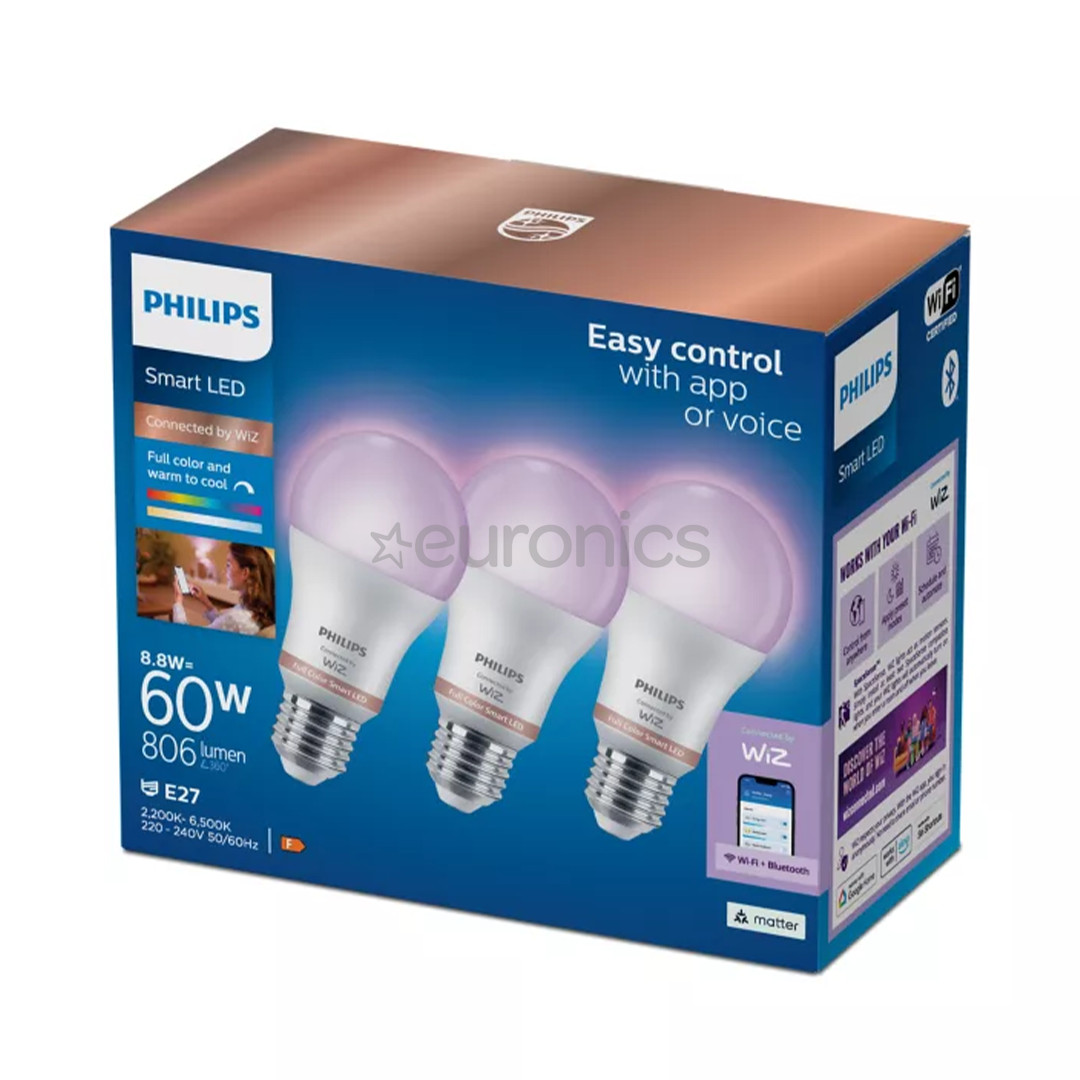 Philips Wiz Full Color Smart LED Bulb, E27, 3 шт., белый - Светодиодная лампа
