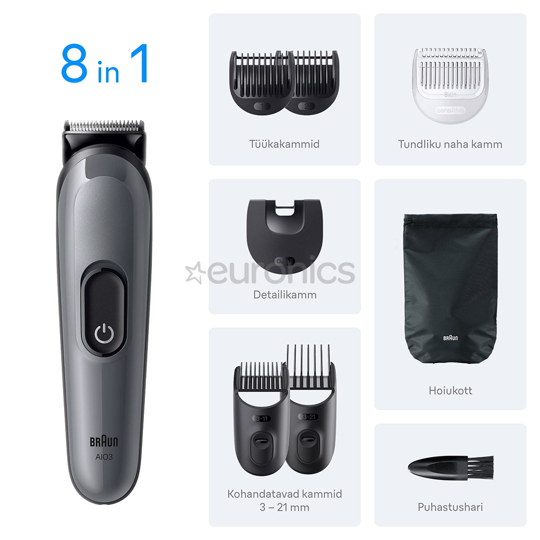 Braun Series 3, 8-in-1, dark grey - Multi grooming kit