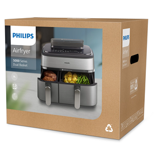 Philips 5000 seeria Dual Basket Airfryer, 9 L, 2750 W, kaks korvi, hõbedane - Kuumaõhufritüür