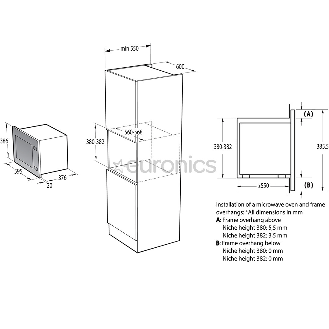 Hisense, 25 L, 1450 W, must - Integreeritav mikrolaineahi grilliga