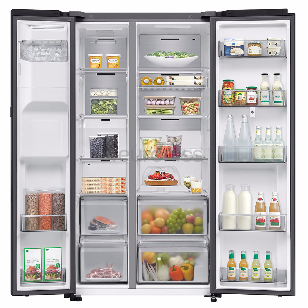 Samsung Bespoke AI Family Hub+, Twin Cooling Plus™, 614 л, высота 179 см, черный - SBS-холодильник