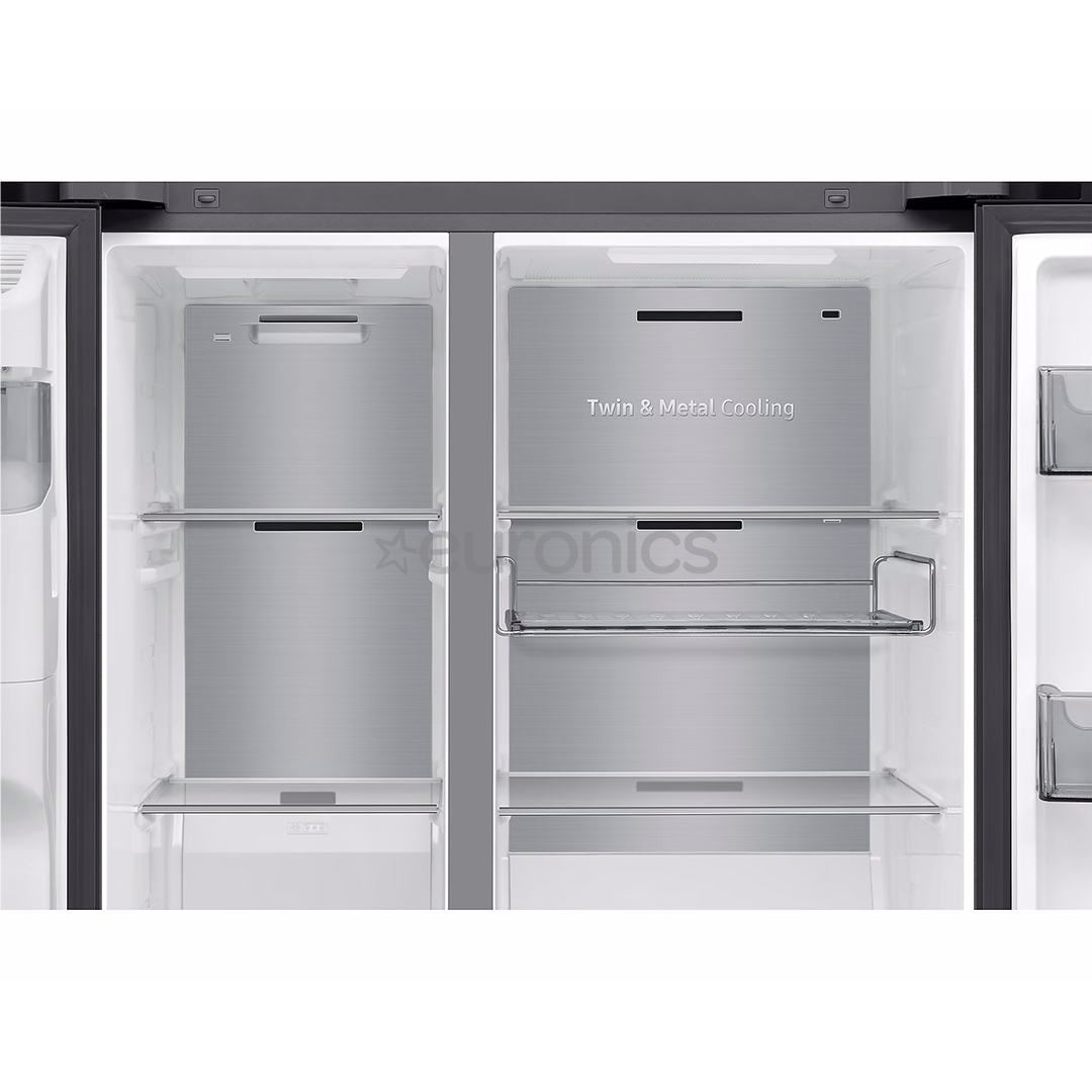 Samsung Bespoke AI Family Hub+, Twin Cooling Plus™, 614 л, высота 179 см, черный - SBS-холодильник