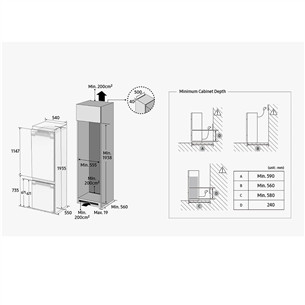 Samsung, NoFrost, 298 L, 194 cm - Built-in refrigerator