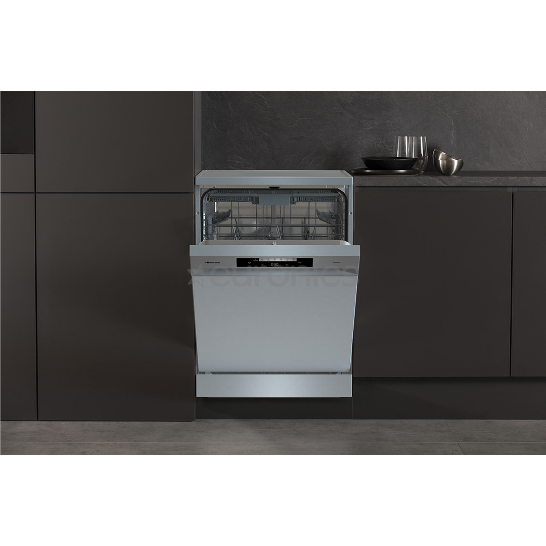 Hisense, 16 place settings, width 60 cm, grey - Free standing dishwasher