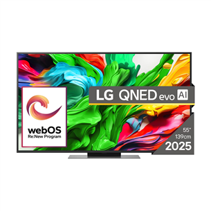 LG QNED86 evo AI, 55'', 4K UHD, QLED, Mini LED, must - Teler 55QNED86A3A.AEU