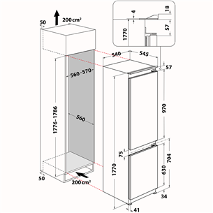Whirlpool, 268 L, height 177 cm - Built-in refrigerator