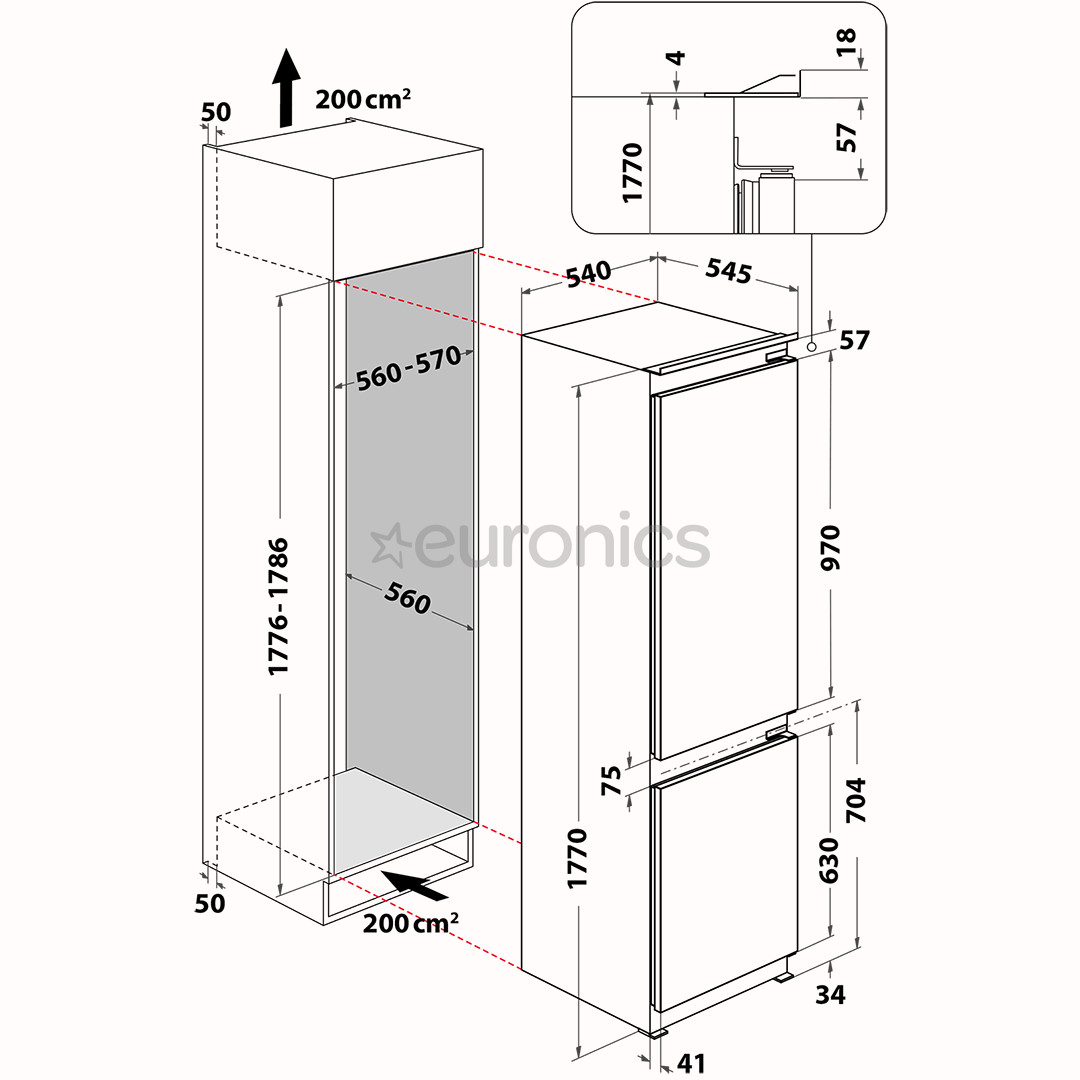 Whirlpool, 268 L, height 177 cm - Built-in refrigerator
