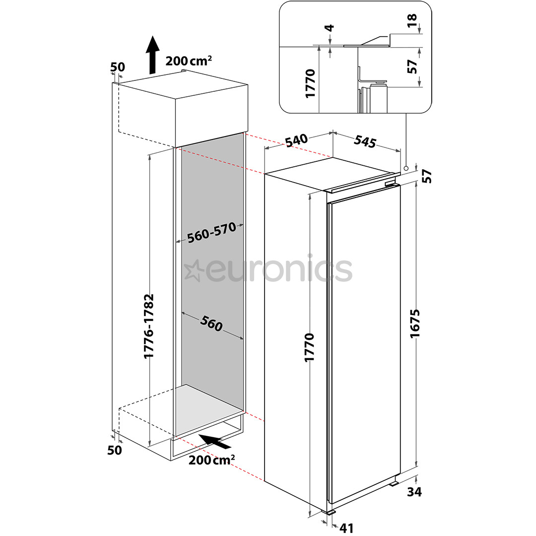 Whirlpool, 306 л, высота 177 cм - Интегрируемый холодильный шкаф