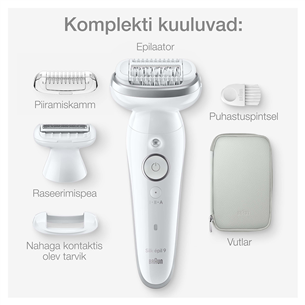 Braun Silk epil 9, märg- ja kuivkasutus, valge - Epilaator