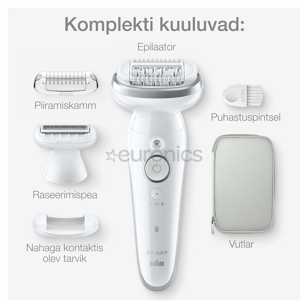 Braun Silk epil 9, märg- ja kuivkasutus, valge - Epilaator