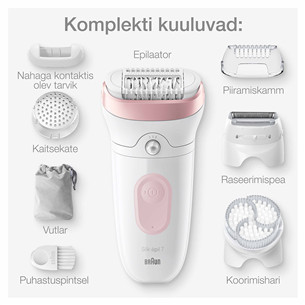 Braun Silk epil 7, сухое и влажное использование, белый/розовый - Эпилятор