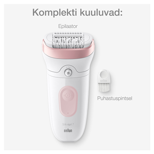 Braun Silk epil 7, märg- ja kuivkasutus, valge/roosa - Epilaator