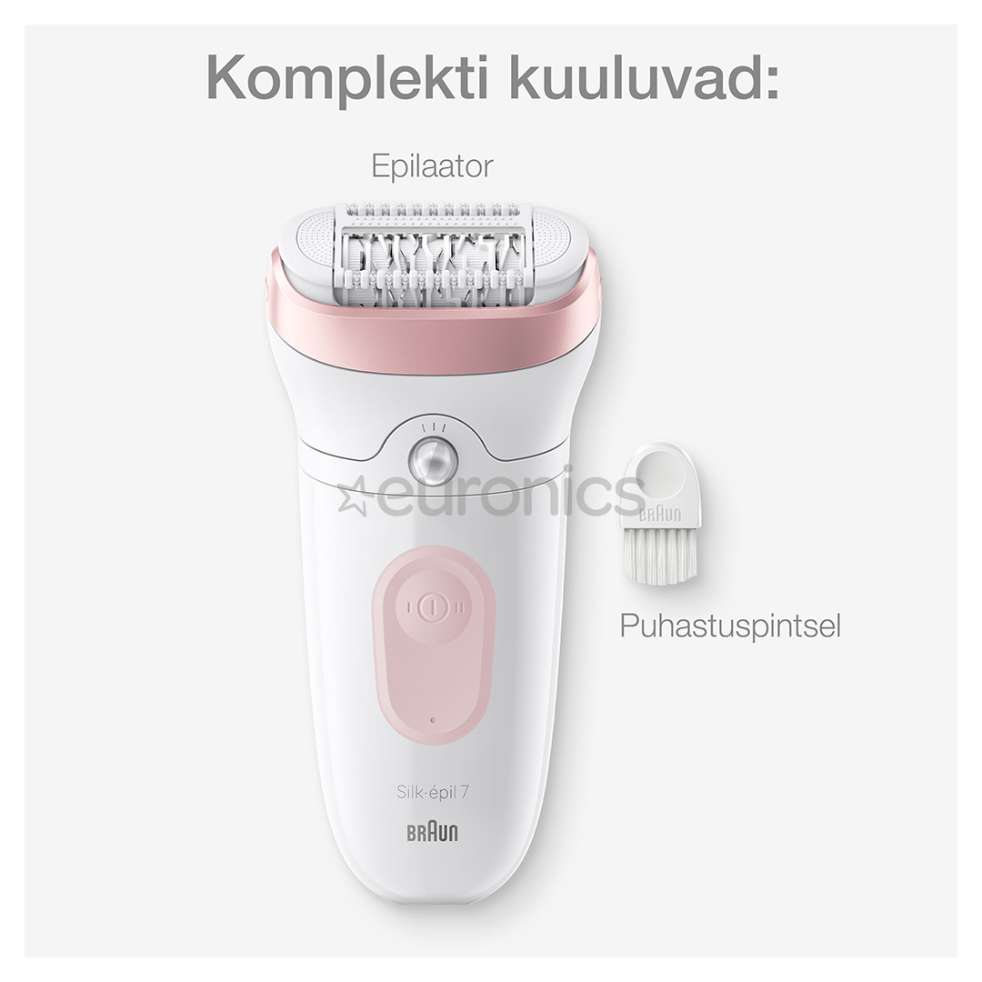 Braun Silk epil 7, сухое и влажное использование, белый/розовый - Эпилятор