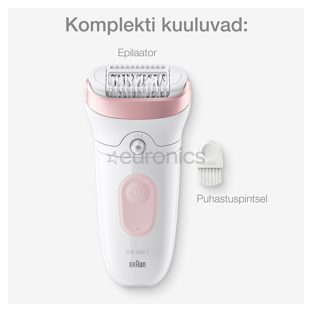 Braun Silk epil 7, märg- ja kuivkasutus, valge/roosa - Epilaator
