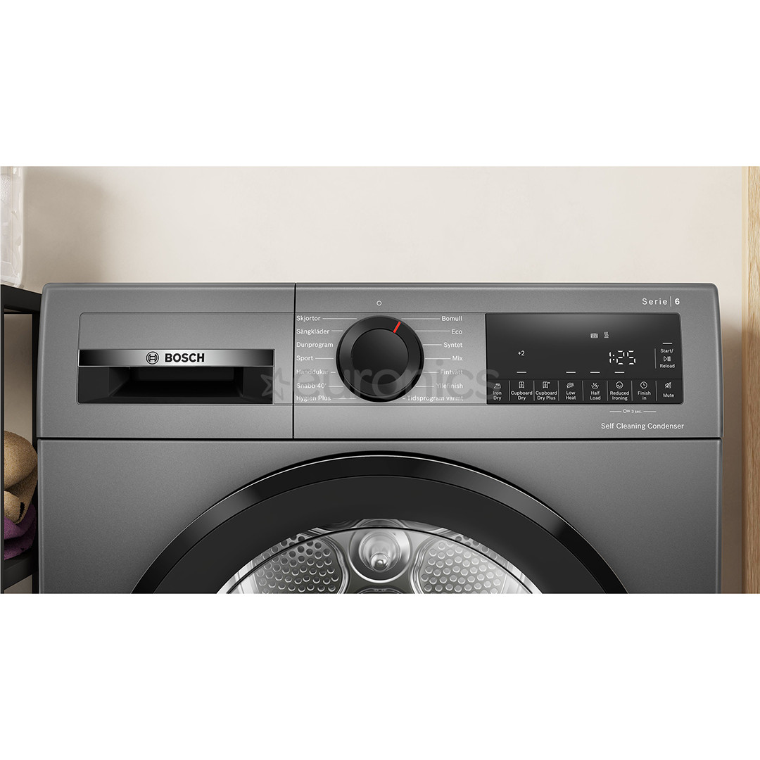 Bosch, Seeria 6, 9 kg, sügavus 61.3 cm, hall - Pesukuivati