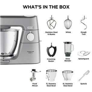 Kenwood Titanium Chef Baker XL, 7 L / 5 L, 1200 W, hõbedane - Köögikombain