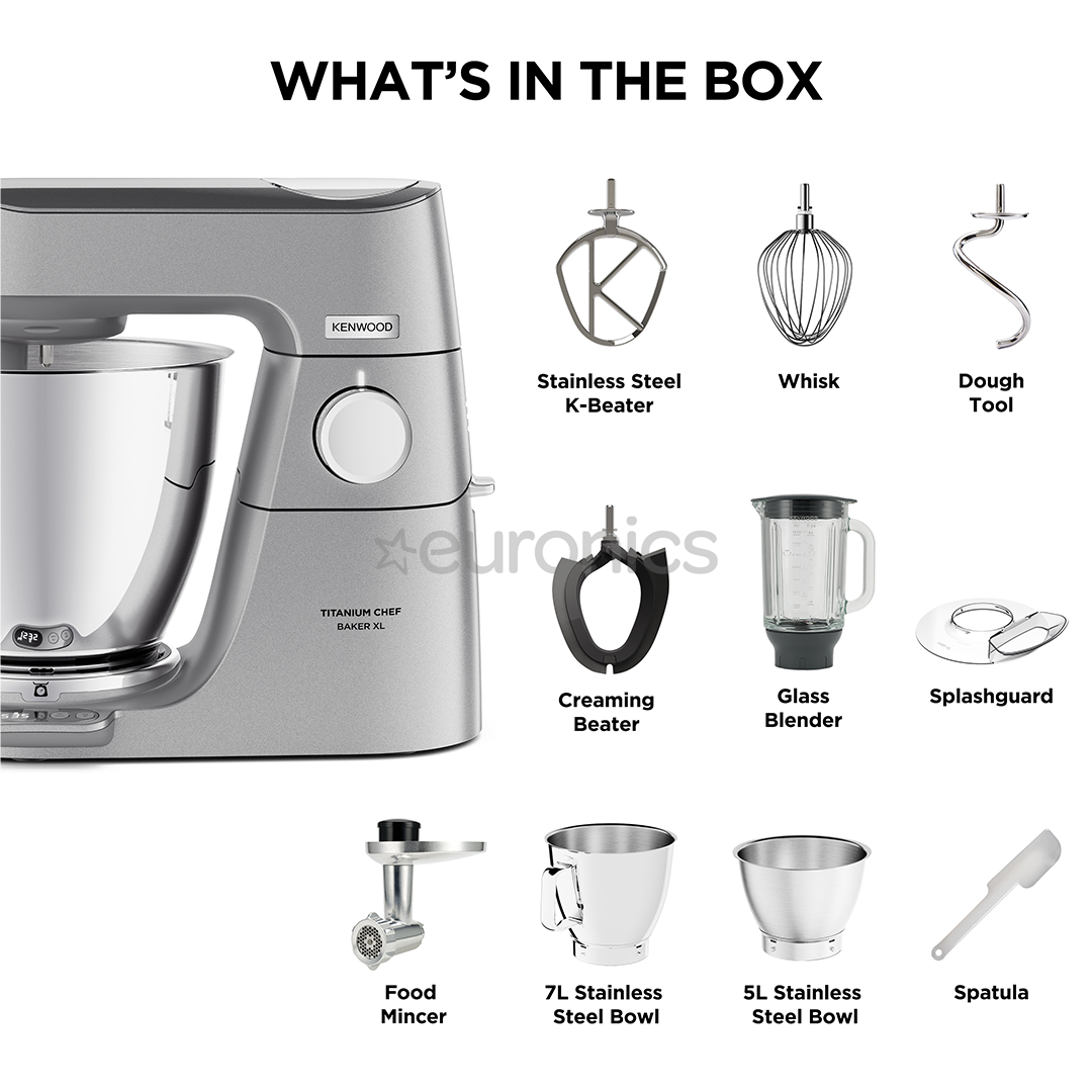 Kenwood Titanium Chef Baker XL, 7 L / 5 L, 1200 W, hõbedane - Köögikombain