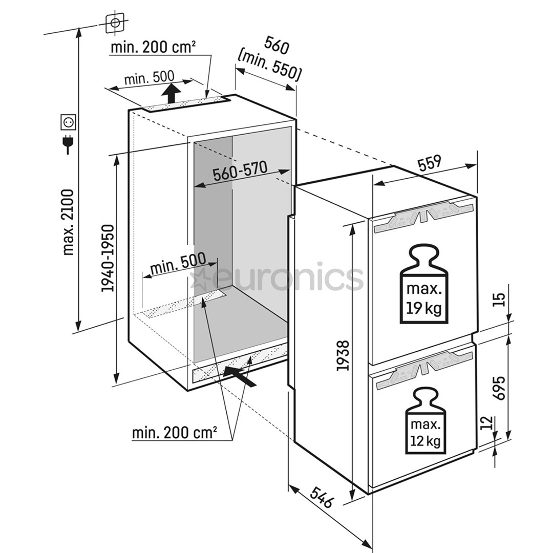 Liebherr Plus BioFresh NoFrost, 274 L, kõrgus 194 cm - Integreeritav külmik