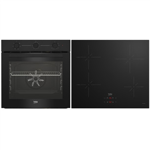 Beko, 72 L, black - Built-in oven + induction hob BBIE11100B+HII64400S