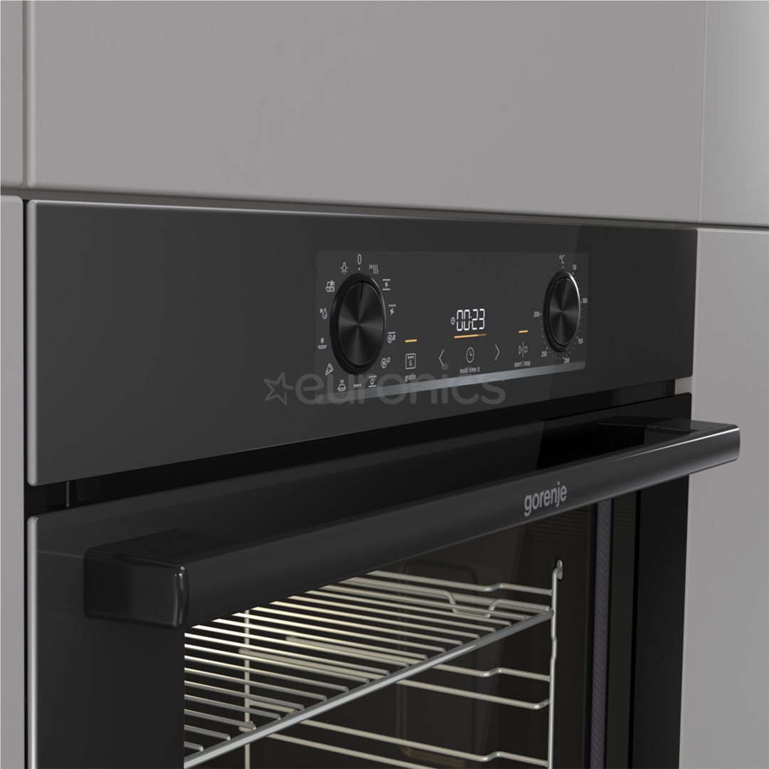 Gorenje, 77 L, pyrolytic cleaning, black - Built-in oven