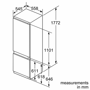 Bosch, Series 6, 270 л, высота 178 см - Интегрируемый холодильник