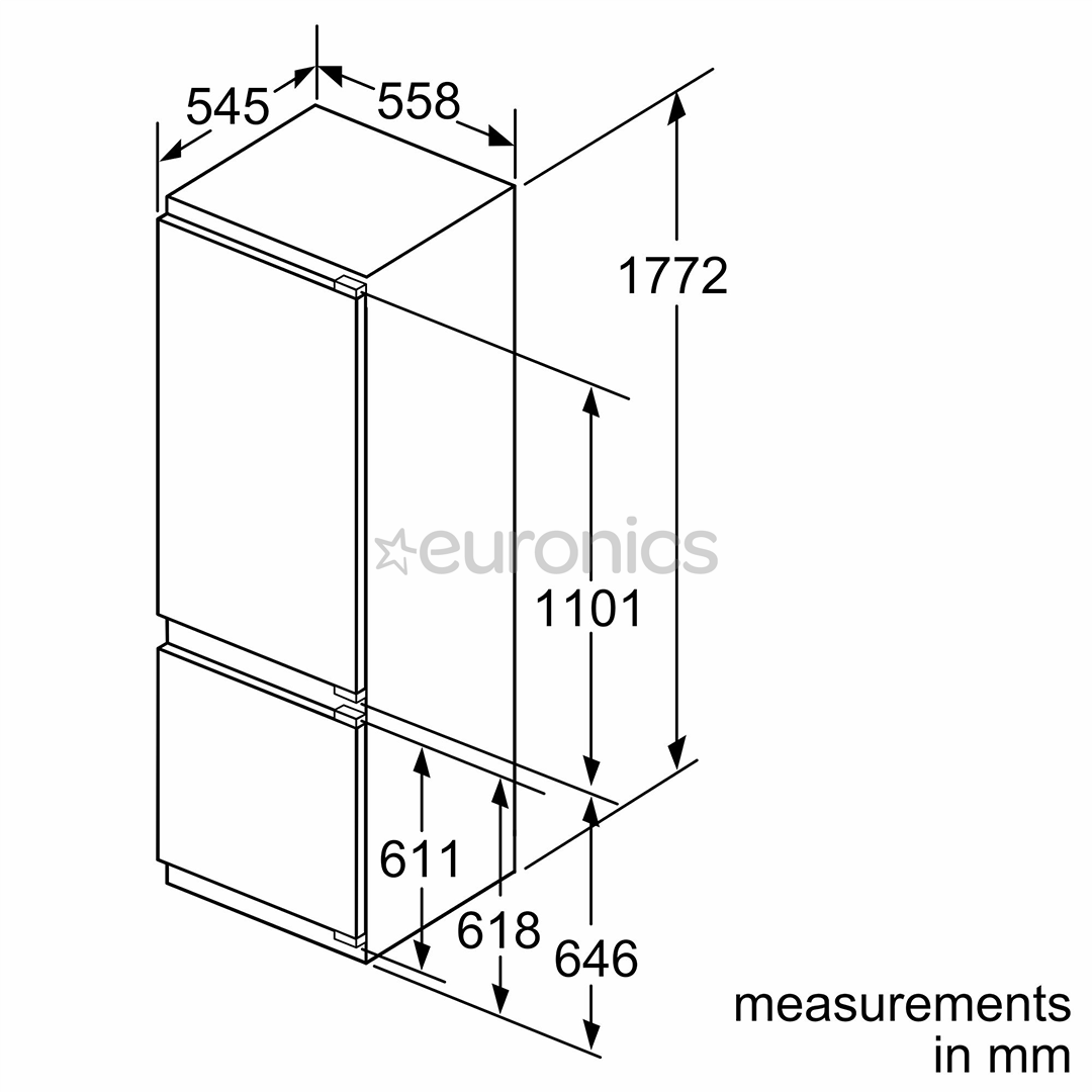 Bosch, Series 6, 270 л, высота 178 см - Интегрируемый холодильник