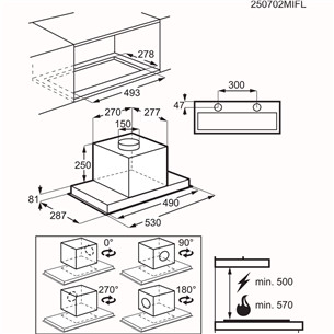 Electrolux, 600 m³/h, laius 53 cm, must - Integreeritav õhupuhasti