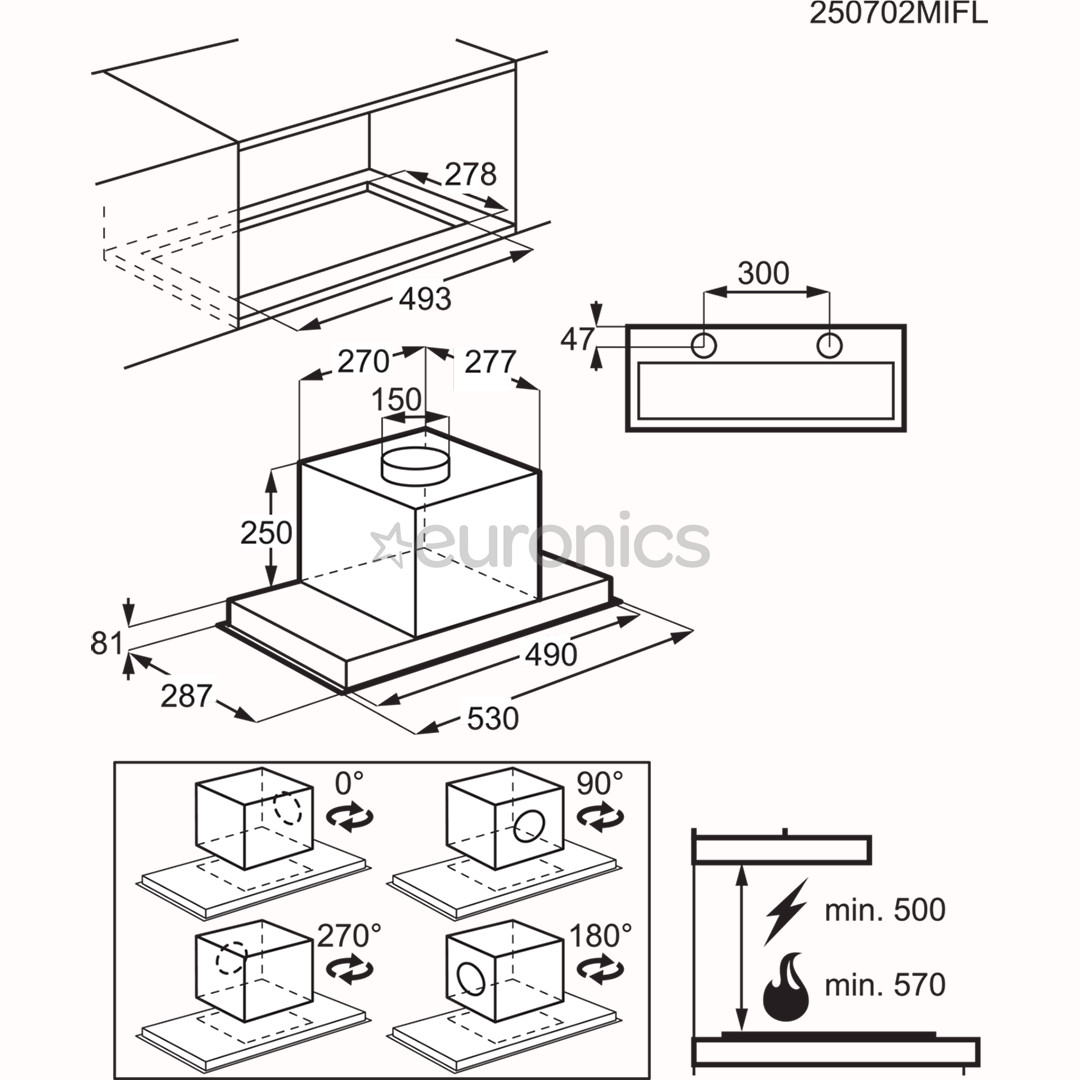 Electrolux, 600 m³/h, laius 53 cm, must - Integreeritav õhupuhasti