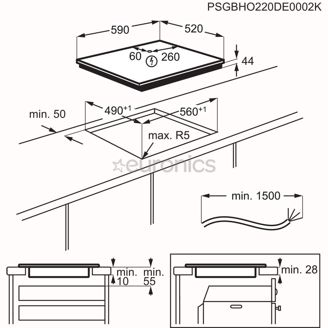Electrolux 600 Series Bridge Hob2Hood, ширина 59 см, черный - Интегрируемая индукционная варочная панель