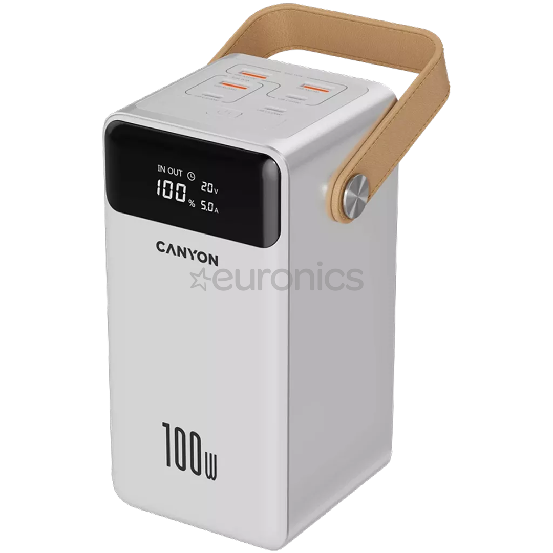 Canyon OnPower 610, 60 000 mAh, 100 W, USB-A, USB-C, valge - Akupank