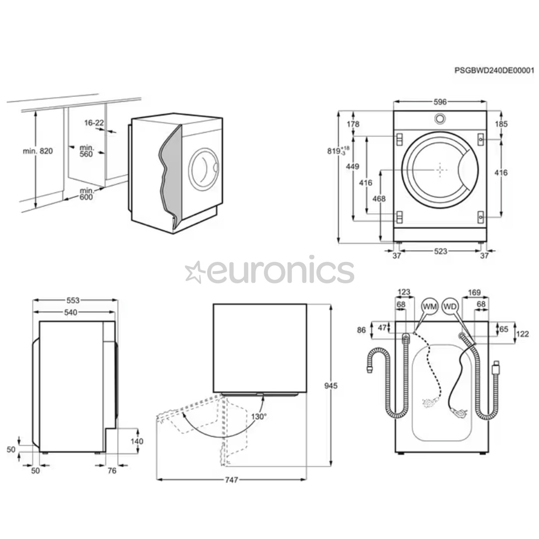 AEG 8000 Series PowerCare, 8 kg, depth 55.3 cm, 1400 rpm - Built-in washing machine