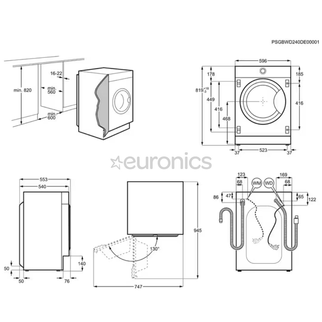 AEG 8000 Series PowerCare, 8 kg, depth 55.3 cm, 1400 rpm - Built-in washing machine