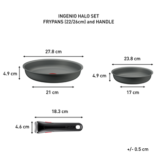 Tefal Ingenio Halo, 22/26 см, 3 предмета, серый - Комплект сковородок + съемная ручка