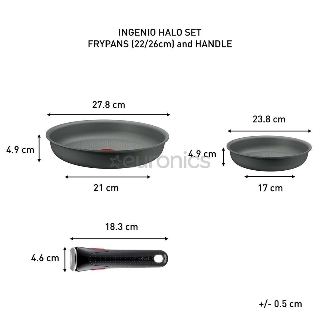 Tefal Ingenio Halo, 22/26 cm, 3-piece set, grey - Frypans + removable handle