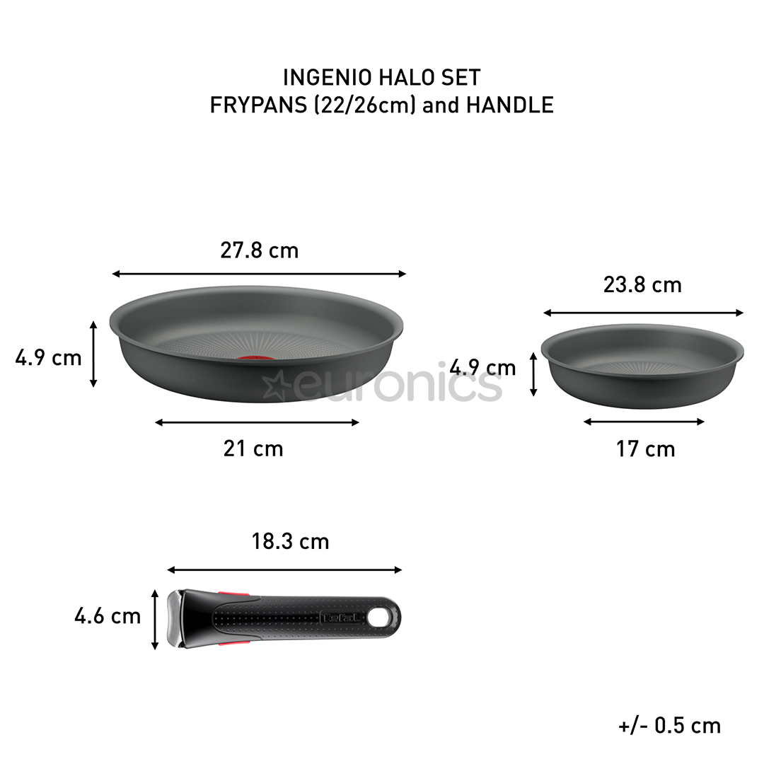 Tefal Ingenio Halo, 22/26 см, 3 предмета, серый - Комплект сковородок + съемная ручка