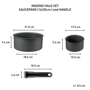 Tefal Ingenio Halo, 16/20 cm, 3-osaline, hall - Kastrulid + eemaldatav käepide