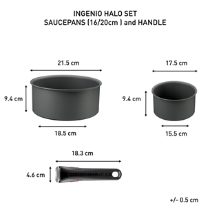 Tefal Ingenio Halo, 16/20 см, 3 предмета, серый - Комплект кастрюль + съемная ручка