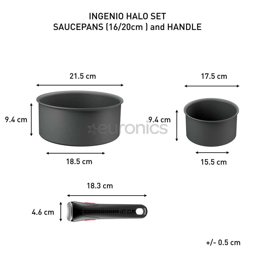 Tefal Ingenio Halo, 16/20 cm, 3-osaline, hall - Kastrulid + eemaldatav käepide