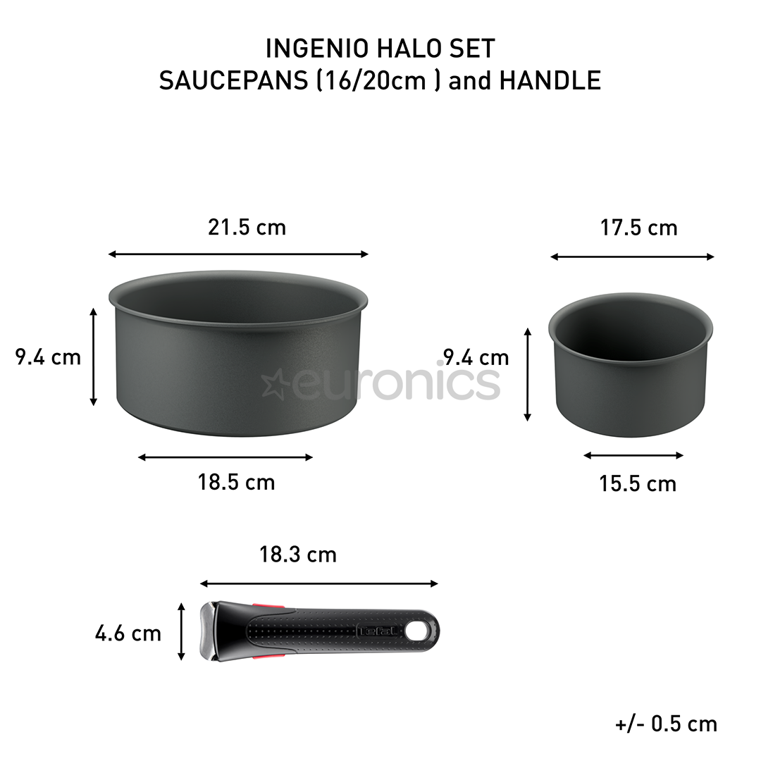 Tefal Ingenio Halo, 16/20 см, 3 предмета, серый - Комплект кастрюль + съемная ручка
