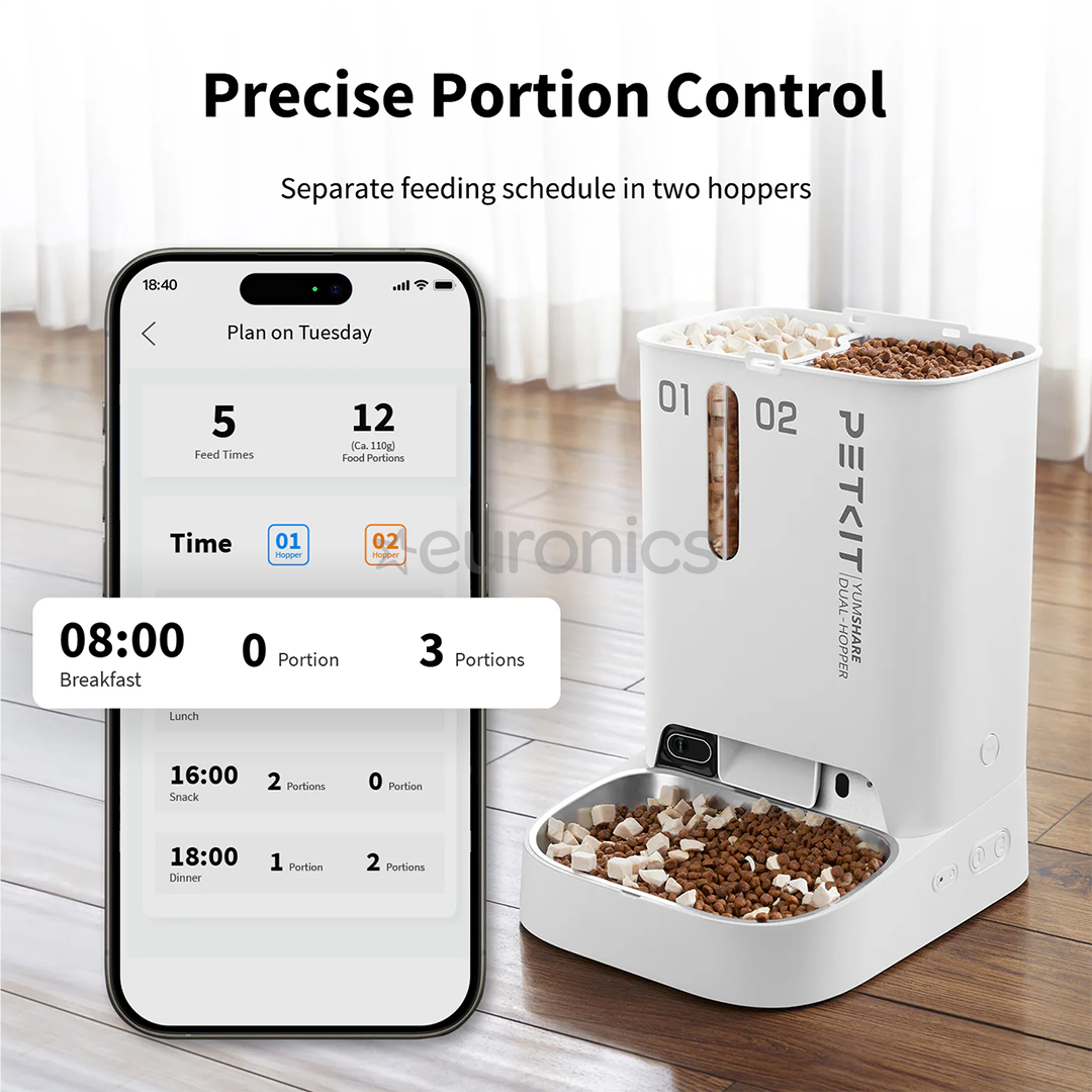 Petkit YumShare Dual-hopper, белый - Автоматическая кормушка для домашних животных с камерой