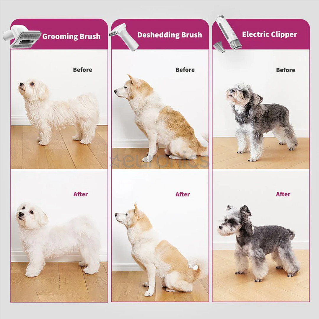 Petkit FurWaker 5-ühes (AirClipper), vaakumfunktsioon, valge/hall - Lemmikloomade hoolduskomplekt