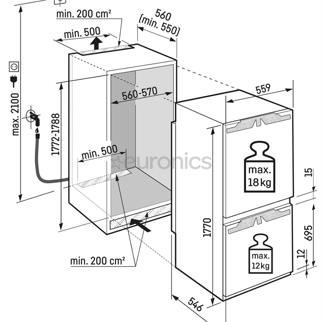Liebherr Prime BioFresh NoFrost, 246 L, kõrgus 177 cm - Integreeritav külmik