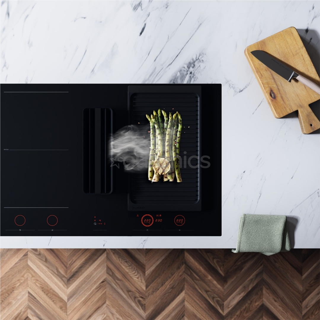 Asko, width 83 cm, black - Built-in hob with hood