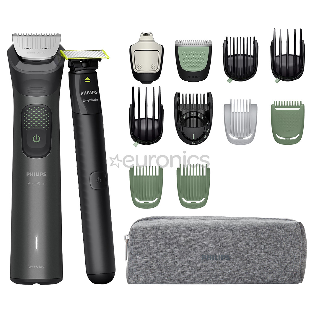 Philips All-in-One Trimmer 9000 Series, Wet & Dry, 15-in-1, grey - Trimmer set + OneBlade