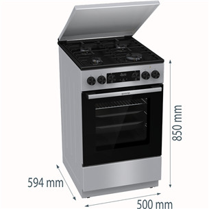 Gorenje, 70 L, width 50 cm, grey - Gas cooker with electric oven