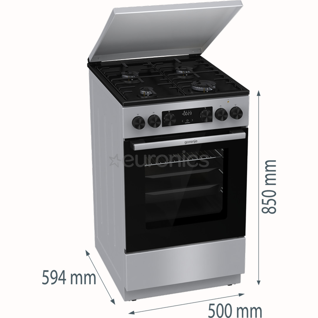 Gorenje, 70 L, width 50 cm, grey - Gas cooker with electric oven