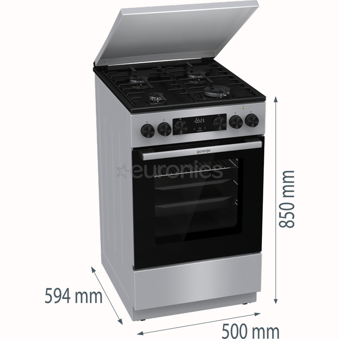 Gorenje, 70 л, ширина 50 см, серый - Газовая плита с электрической духовкой