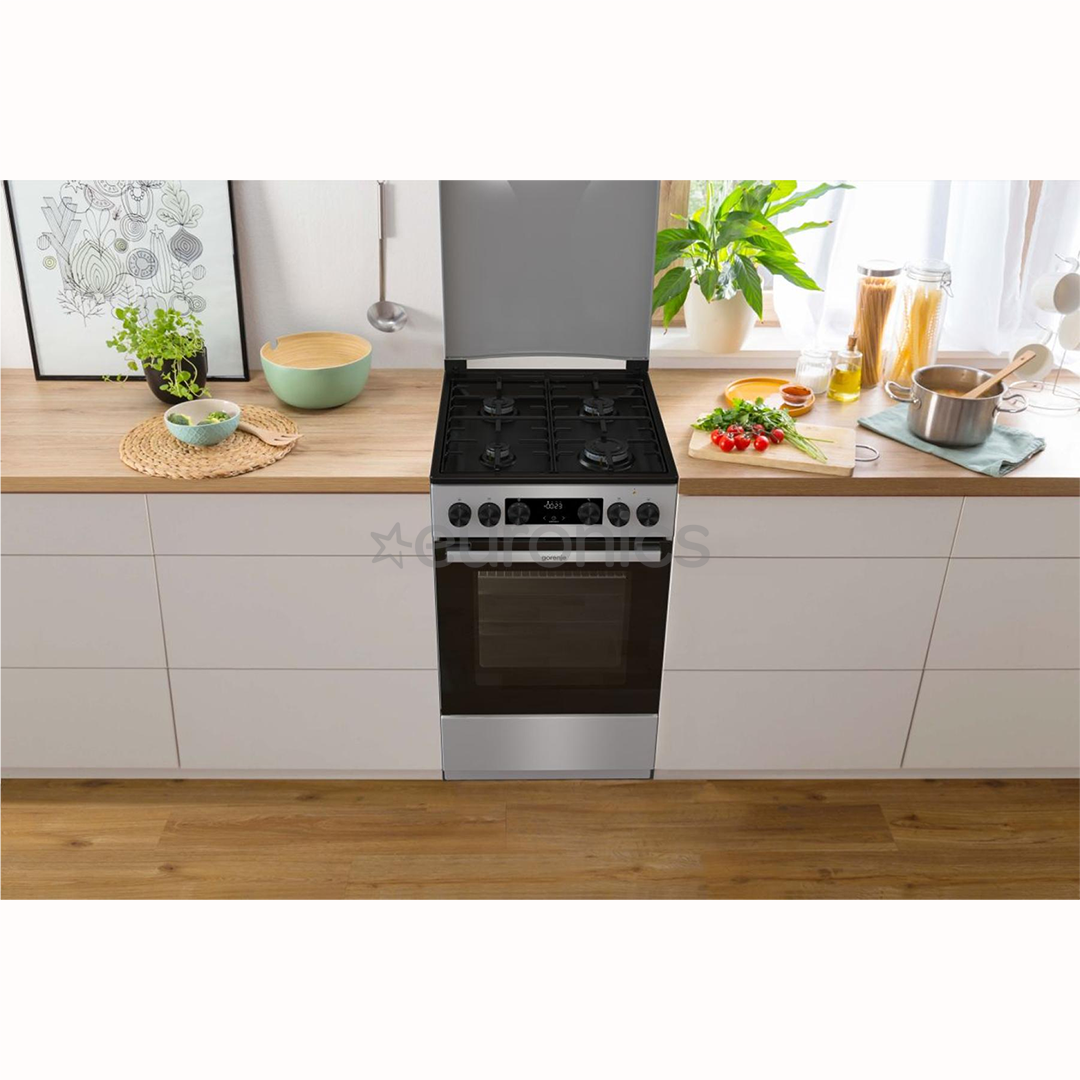 Gorenje, 70 л, ширина 50 см, серый - Газовая плита с электрической духовкой