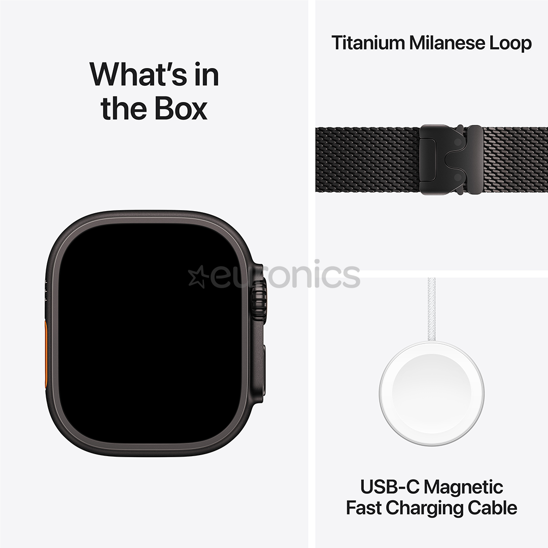Apple Watch Ultra 3, 49 mm, Titanium Milanese Loop, Small, must titaan / must - Nutikell