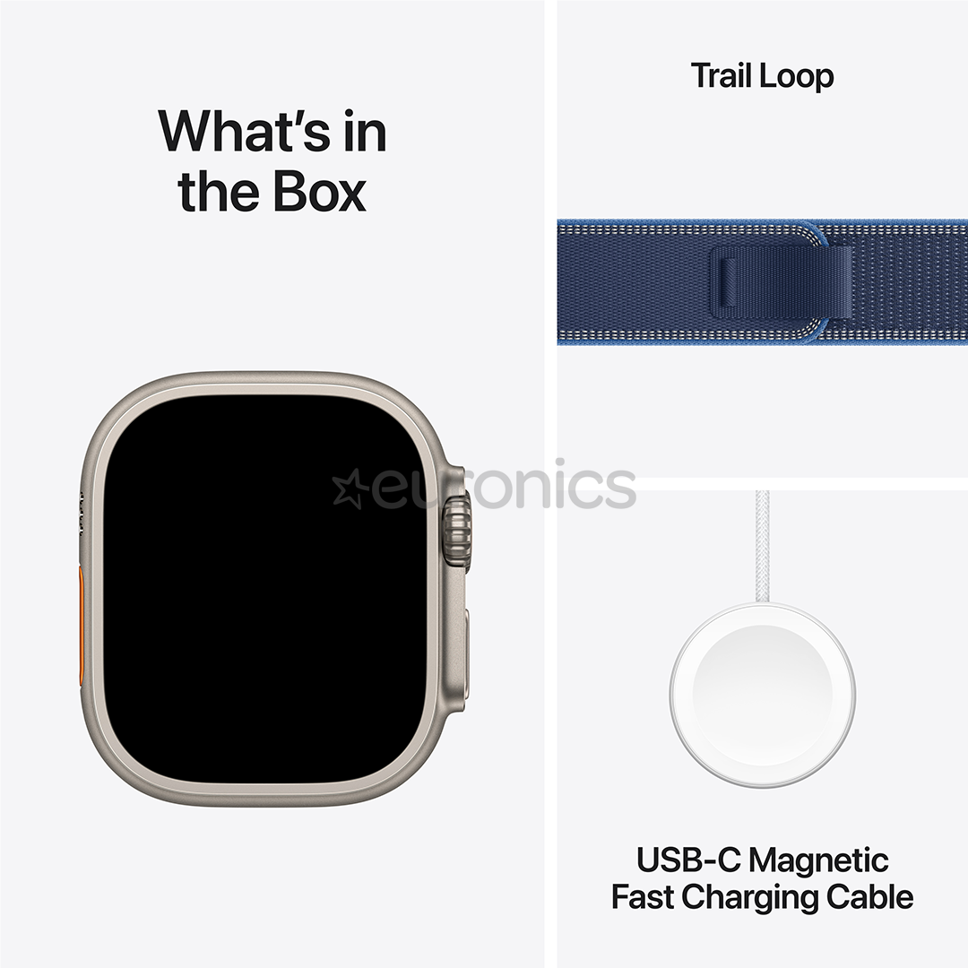 Apple Watch Ultra 3, 49 mm, Trail Loop, S/M, titaan / sinine - Nutikell